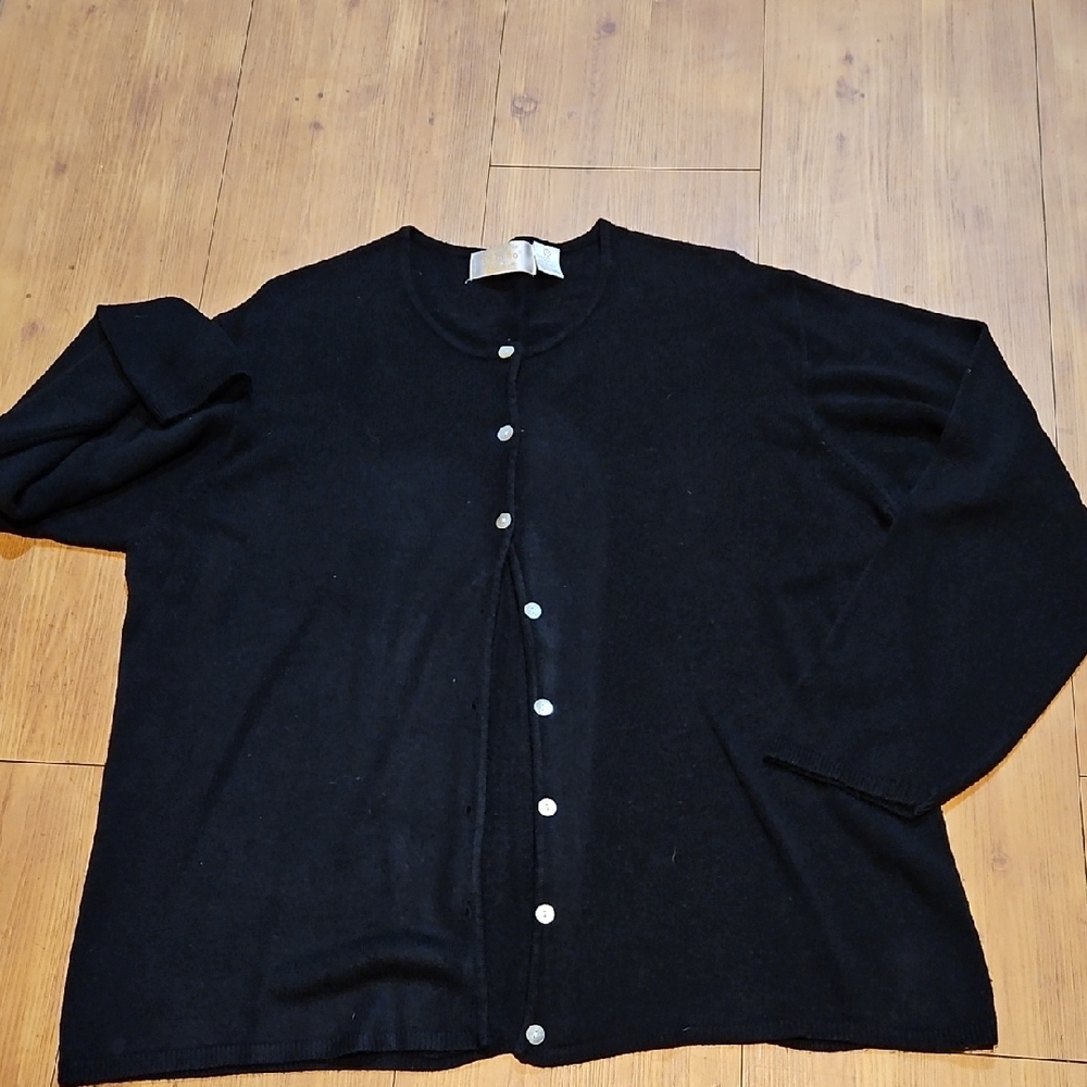 Black Knit Cardigan Sweater with Round Neckline